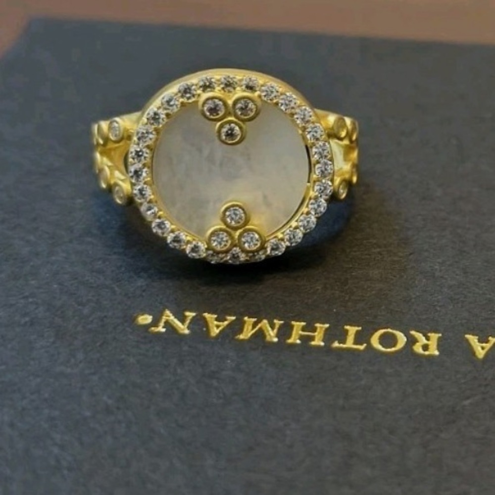 14K gold plated shell and crystal Freida Rothman ring - NWT, 6-9 size